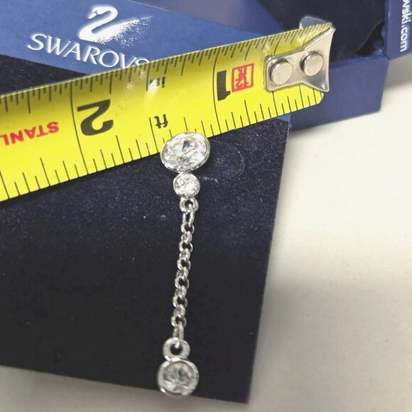 Swarovski Dangle Drop Earrings With Bezel Set Clear Oval And Round Crystals - Picture 4 of 11